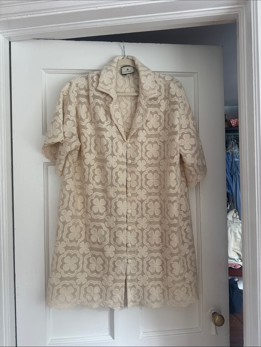 Tuckernuck Cream Lace Short-Sleeve Button-Down Shirt dress